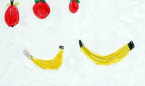 Kinderzeichnung Äpfel und Bananen